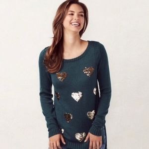Lauren Conrad Oversized Teal Swaeter with Gold Hearts